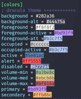 Actual colors displayed from the config Actual colors displayed from the config